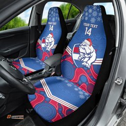 Custom Bulldogs Football Christmas Car Seat Cover Merry Xmas Mix Aboriginal Art