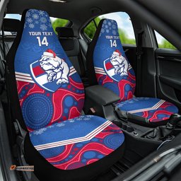 Custom Bulldogs Football Christmas Car Seat Cover Merry Xmas Mix Aboriginal Art