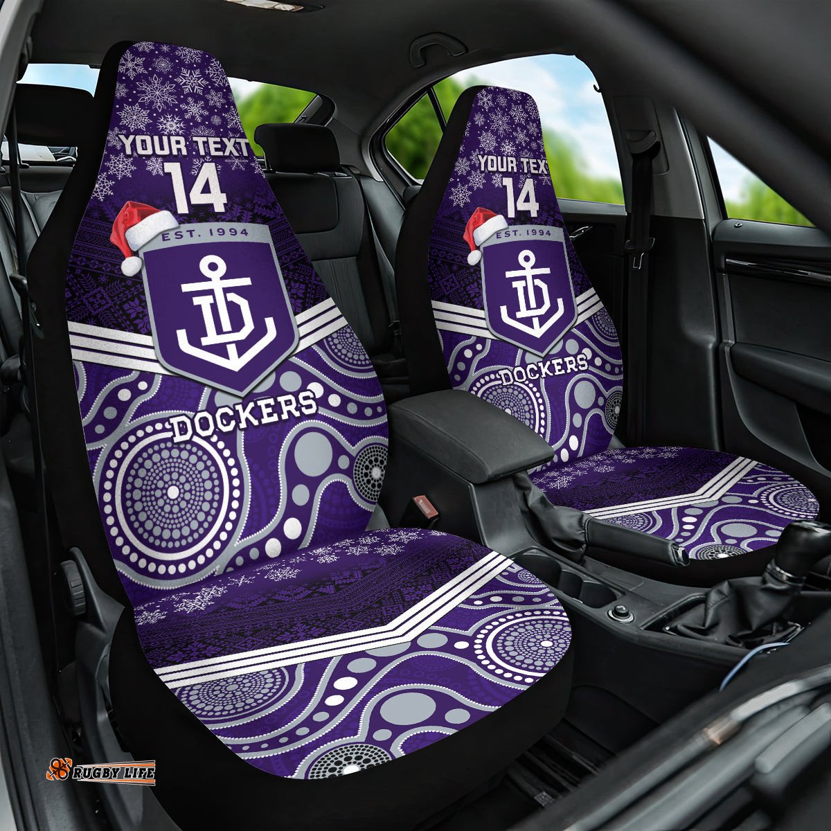 Custom Dockers Football Christmas Car Seat Cover Merry Xmas Mix Aboriginal Art 09