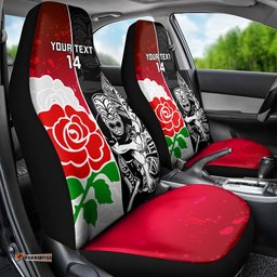 Custom New Zealand And England Rugby Car Seat Cover World Cup All Black Combine Red Roses