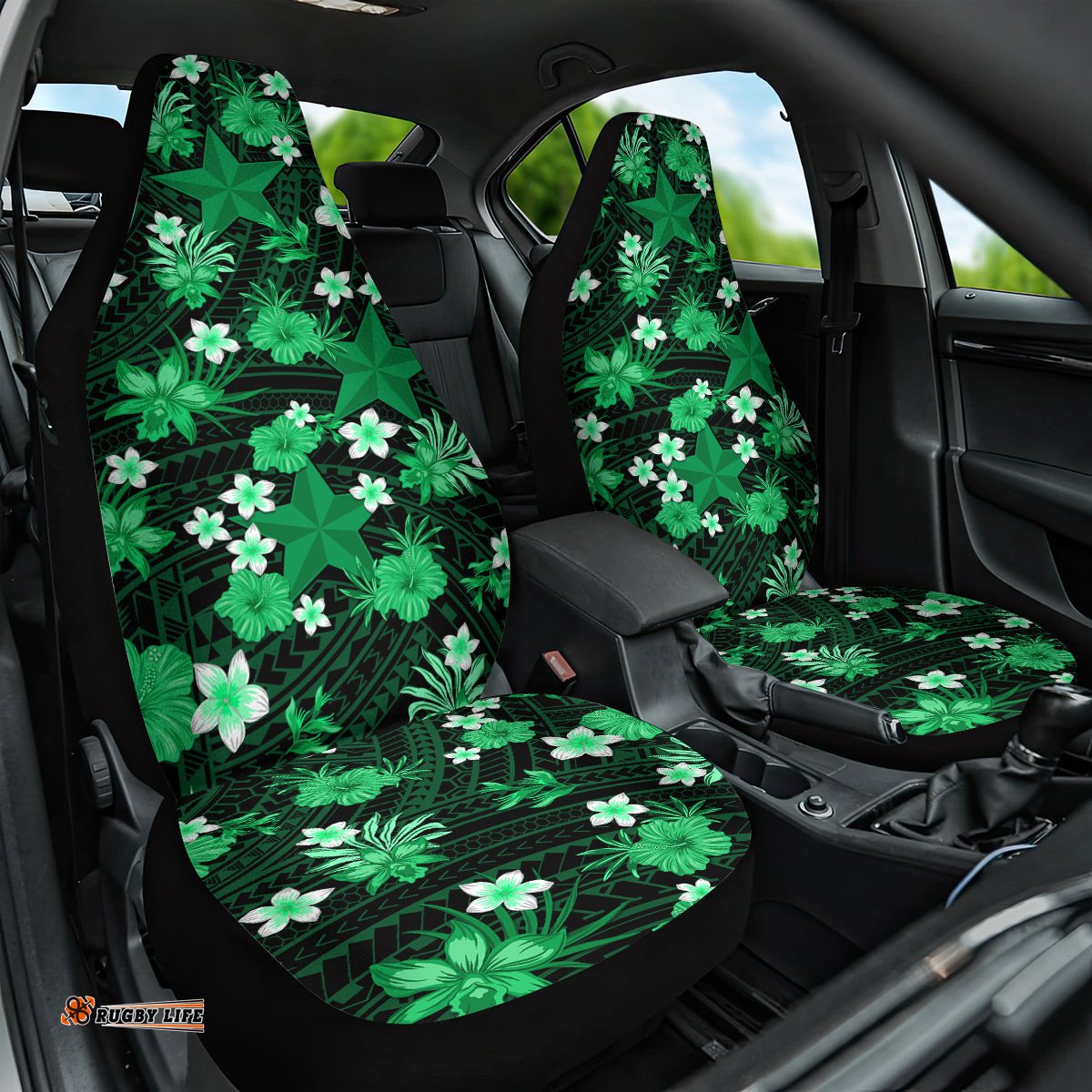 Australian Stars Cricket Car Seat Cover Baeuty Pacific Hibiscus and Polynesian Pattern