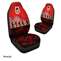 St. George Illawarra Dragons Car Seat Covers Aboriginal Rugby Anzac Day Poppy With Soldiers- NRL