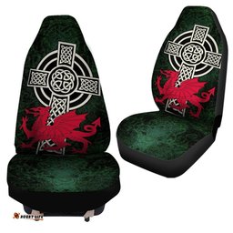 Wales Celtic Car Seat Covers Celtic Cross and Cymru Skew Style