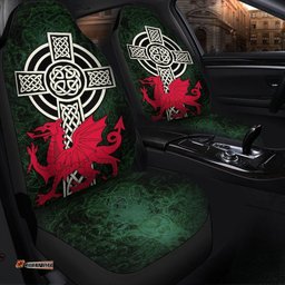 Wales Celtic Car Seat Covers Celtic Cross and Cymru Skew Style
