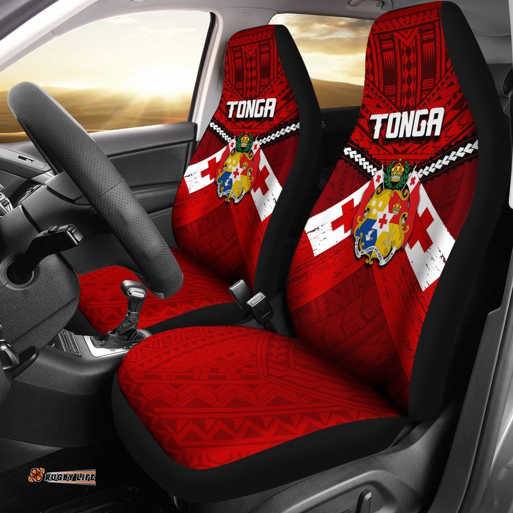 Tonga Rugby Car Seat Covers Polynesian Tattoo Seashore