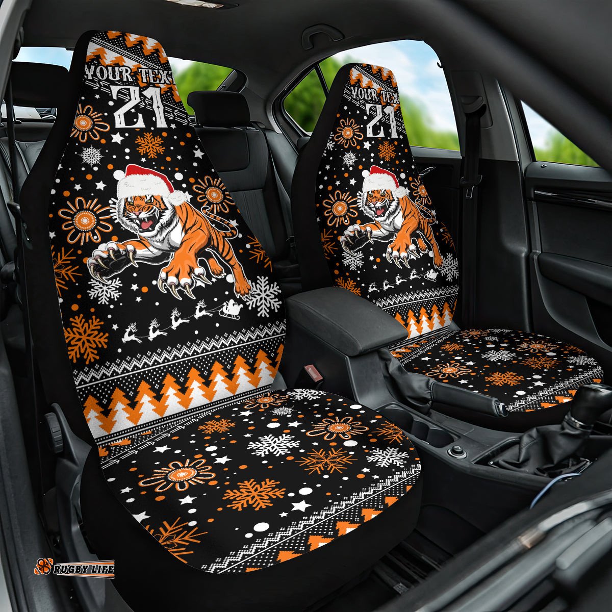 Custom Tigers Rugby Car Seat Cover Chirstmas Vibe