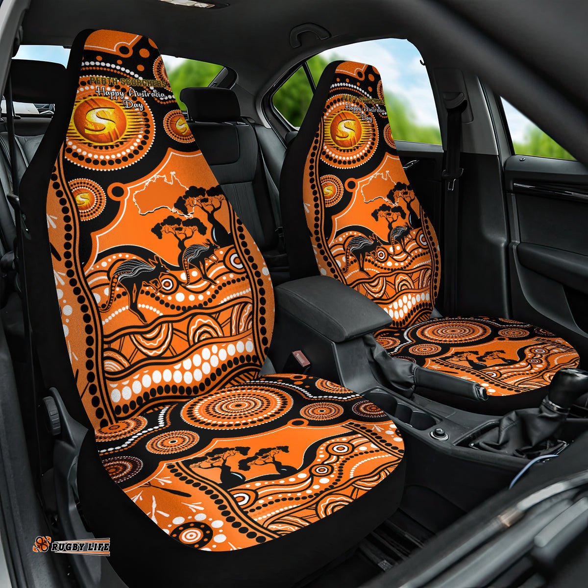 Perth Scorchers Cricket Car Seat Cover Happy Australia Day Aboriginal Art