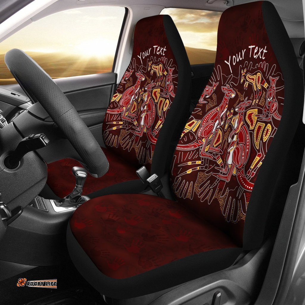 Custom Aboriginal Car Seat Covers Kangaroo family with Hand Art