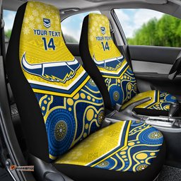 Custom Cowboys Rugby Christmas Car Seat Cover Merry Xmas Mix Aboriginal Art Blue Version