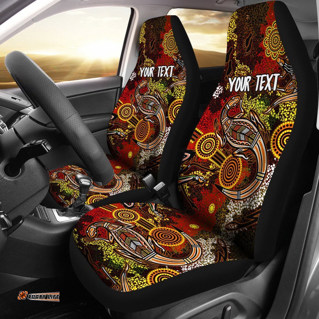 Custom Aboriginal Car Seat Covers, Kangaroo and Lizard Dot Painting Art