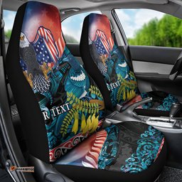 Personalised United States And New Zealand Car Seat Cover USA Eagle With Kowhai Aotearoa Tui Bird