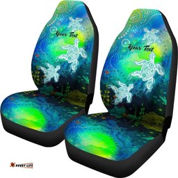 Custom Text Aboriginal Car Seat Covers Indigenous Turtle Ocean Dot Painting Art