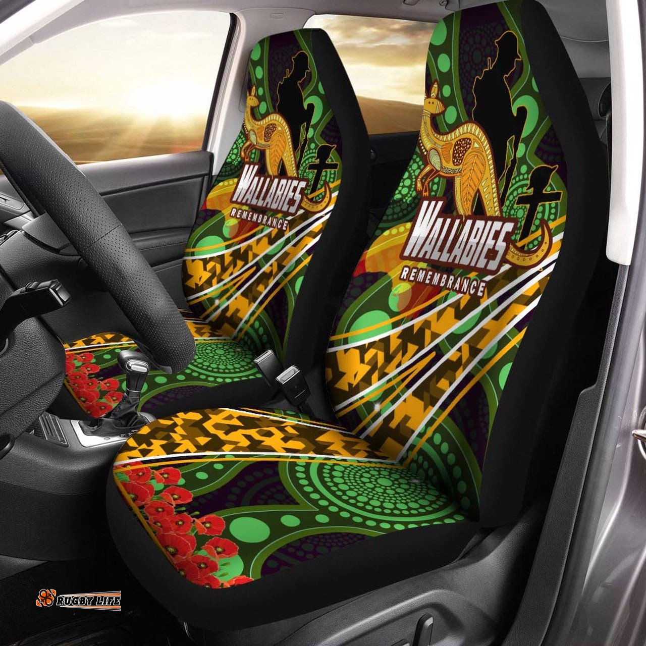 Wallabies Rugby Car Seat Cover ANZAC Day Aboriginal Wallabies Kangaroo Car Seat Cover