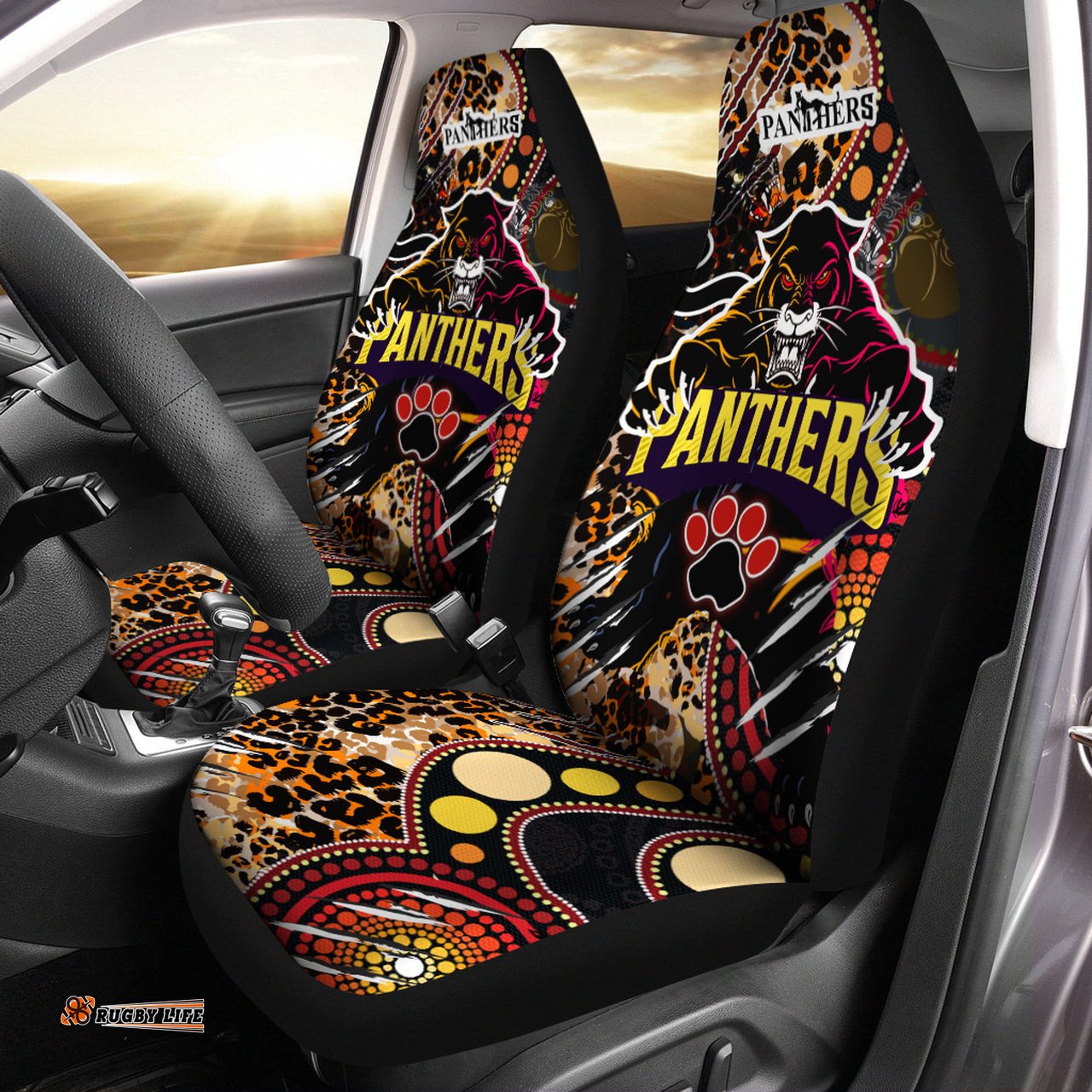 Panthers Rugby League Football Club Car Seat Cover The Indigenous Wild Black Panthers Scratch Style