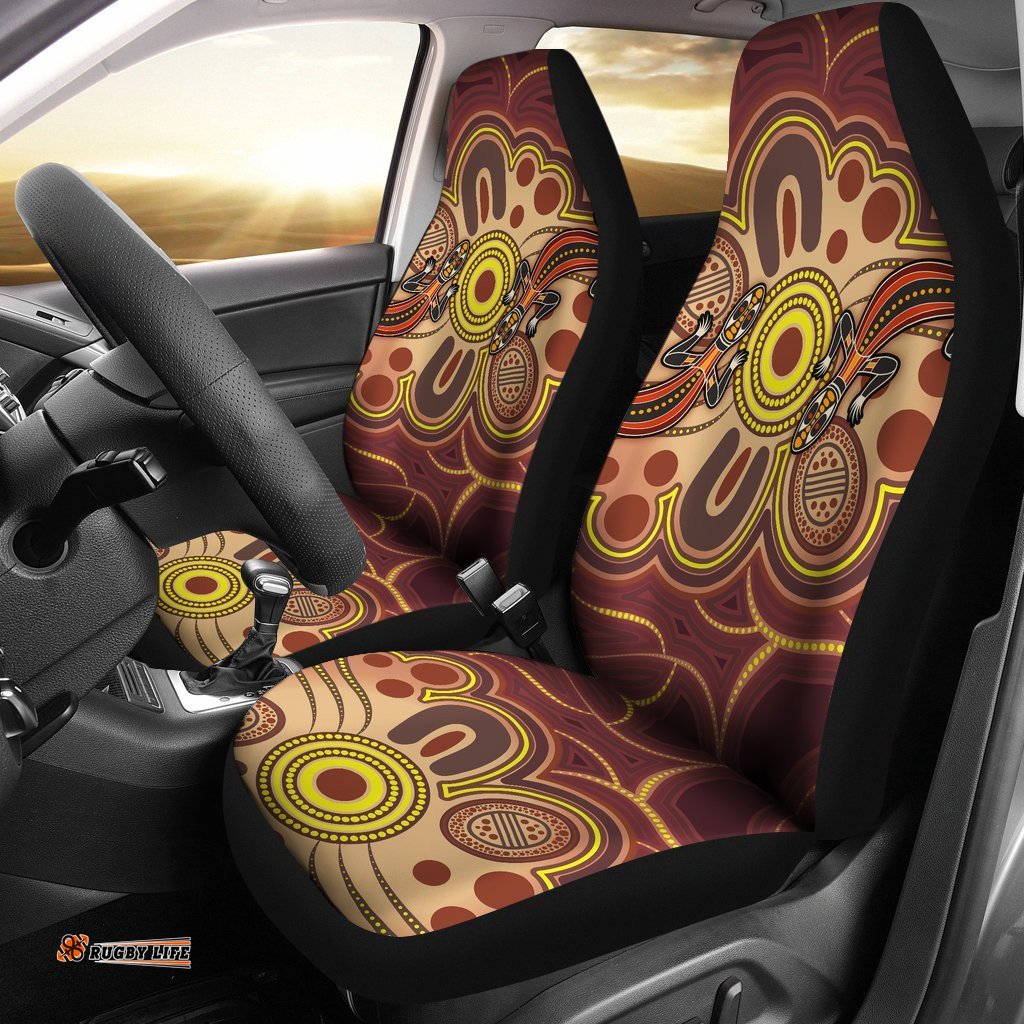 Aboriginal Car Seat Covers, Indigenous Lizard Dot Painting Art