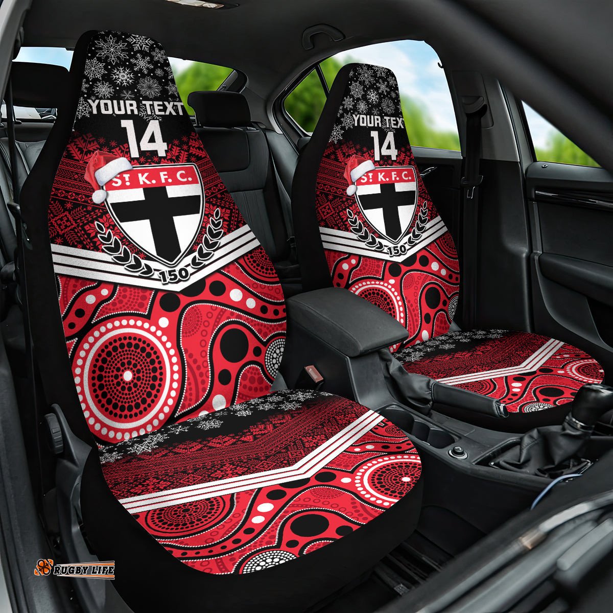 St Kilda Football Christmas Car Seat Cover Merry Xmas Mix Aboriginal Art 09