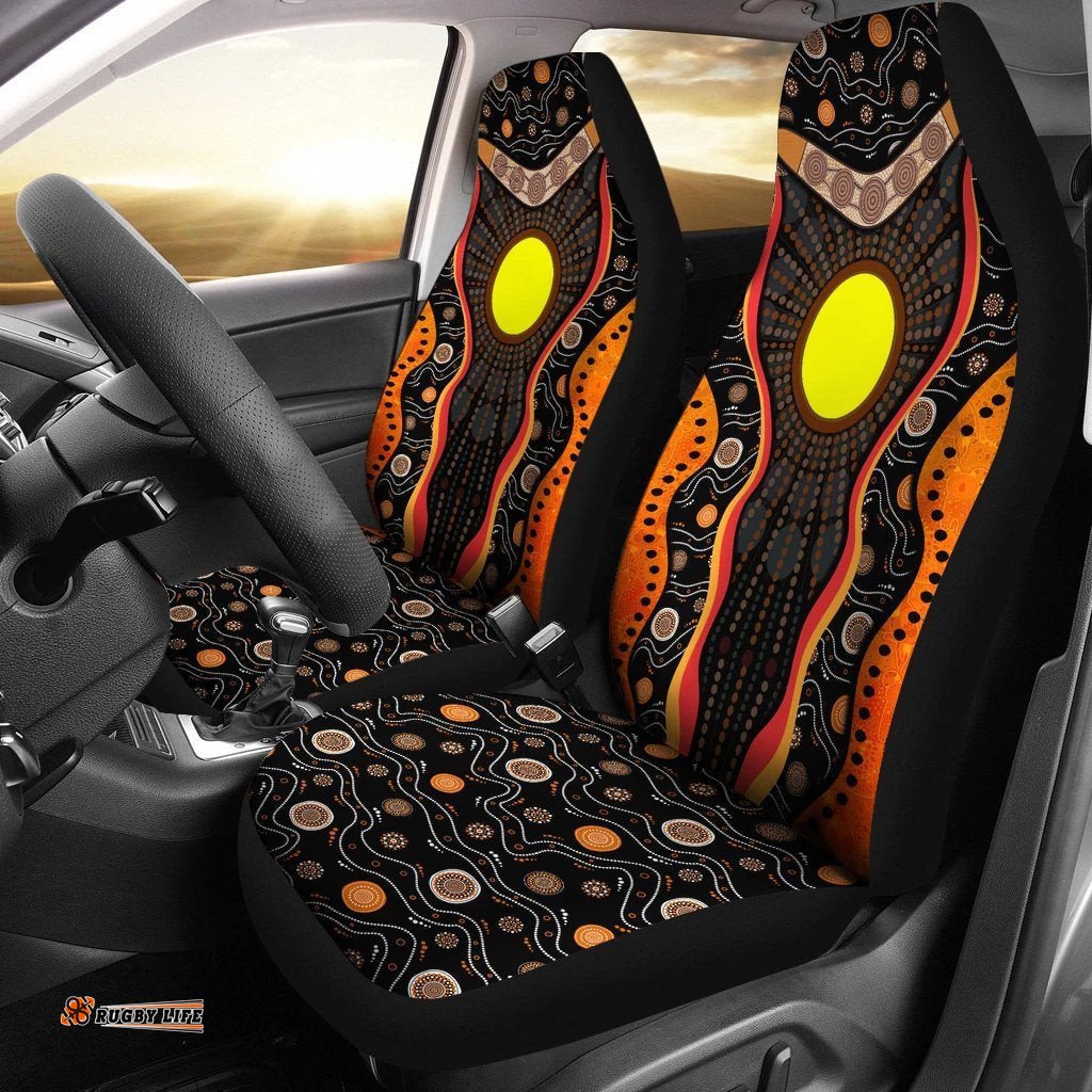 Aboriginal Car Seat Covers, Sun Boomerang Dot Painting Mandala