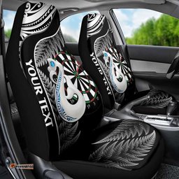 Personalised New Zealand Darts Car Seat Cover Aotearoa Fern Mix Paua Shell Manaia Black