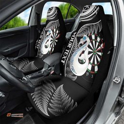Personalised New Zealand Darts Car Seat Cover Aotearoa Fern Mix Paua Shell Manaia Black