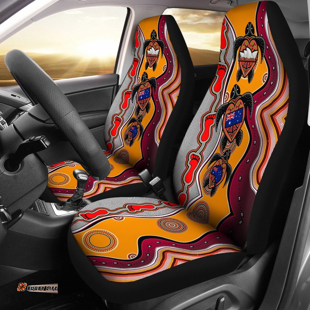 Aboriginal Car Seat Covers, Turtle Aus Flag Sydney Opera Dot Painting Footprint