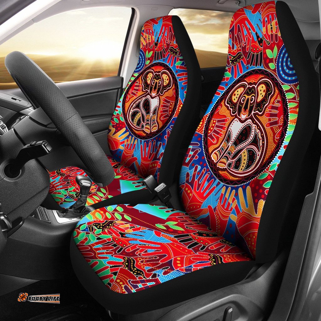 Aboriginal Car Seat Covers, Koala and Hand Art Dot Painting Seat Covers