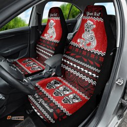 Personalised New Zealand Christmas Car Seat Cover Maori Tiki Meri Kirihimete