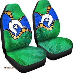 Torres Strait Islands Car Seat Covers Flag with Aboriginal Patterns