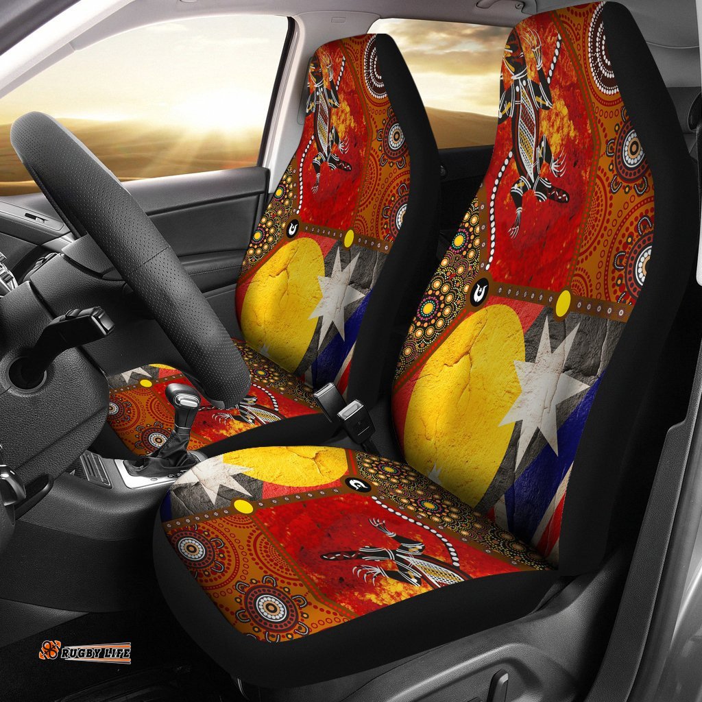 Car Seat Covers - Aboriginal Dot Painting & Flags, Crocodile