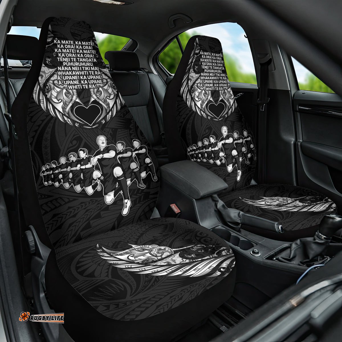 New Zealand Rugby Car Seat Cover Black Haka Dance With NZ Champions History