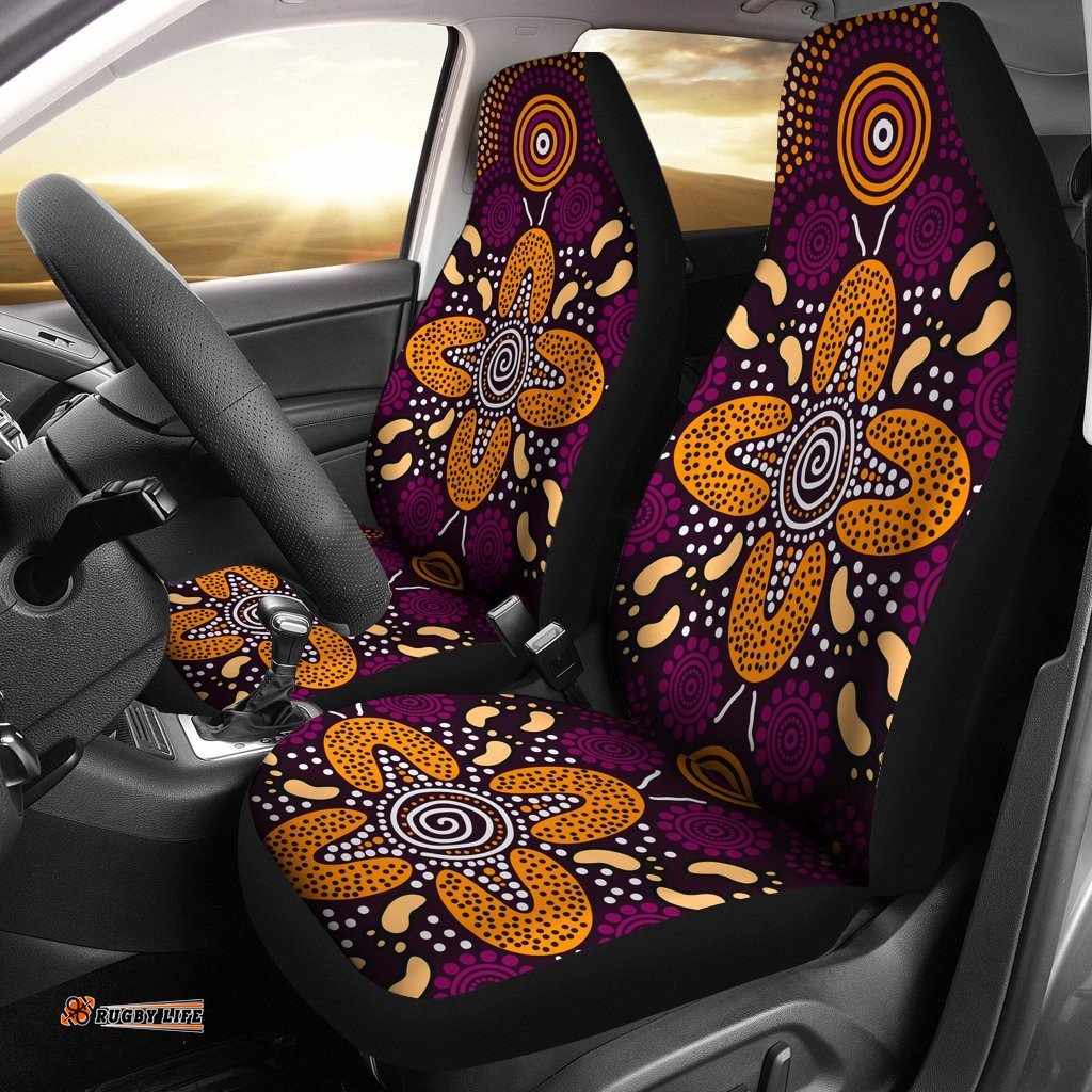 Aboriginal Car Seat Covers Flowers Dot Panting Art