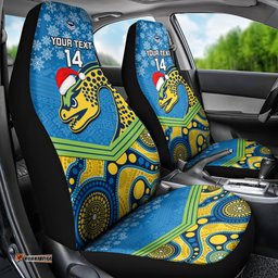 Custom Parramatta Eels Rugby Christmas Car Seat Cover Merry Xmas Mix Aboriginal Art