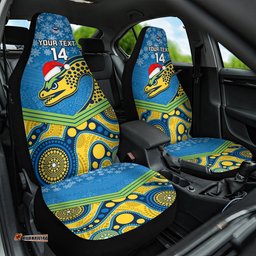 Custom Parramatta Eels Rugby Christmas Car Seat Cover Merry Xmas Mix Aboriginal Art