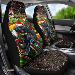 Merry Christmas Penrith Panthers Car Seat Cover Aboriginal Santa Rugby Mascot The Riff