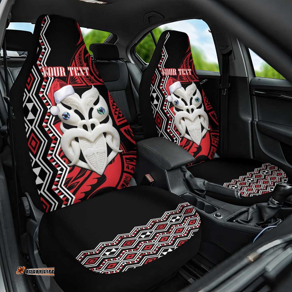 Personalised New Zealand Christmas Car Seat Cover Meri Kirihimete Maori Wheku Taniko Art