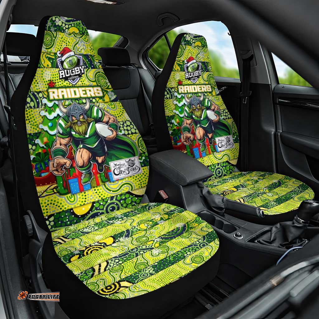 Raiders Rugby Merry Christmas Car Seat Cover Indigenous Australian Art