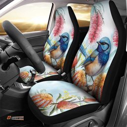 Splendid Fairy wren Australia Car Seat Cover Aussie National Flowers Watercolor Style