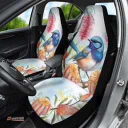 Splendid Fairy wren Australia Car Seat Cover Aussie National Flowers Watercolor Style