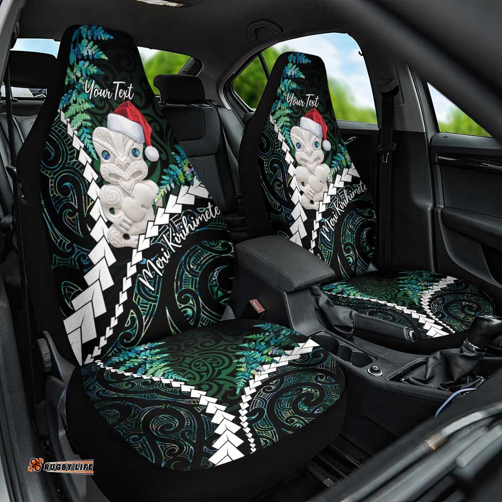 New Zealand Personalised Car Seat Cover Meri Kirihimete Kowhaiwhai Mix Paua Shell Emerald