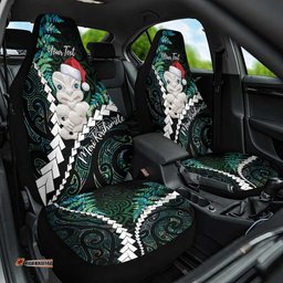 New Zealand Personalised Car Seat Cover Meri Kirihimete Kowhaiwhai Mix Paua Shell Emerald