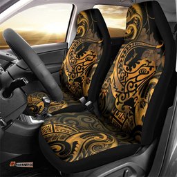 New Zealand Tuatara Car Seat Cover Aotearoa Maori Clematis Flowers Gold