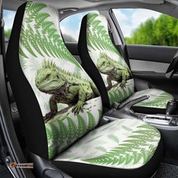 Green New Zealand Tuatara Car Seat Cover Aotearoa Sphenodon Punctatus Silver Fern