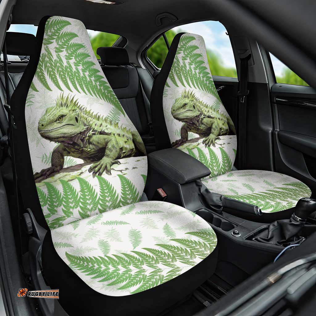 Green New Zealand Tuatara Car Seat Cover Aotearoa Sphenodon Punctatus Silver Fern