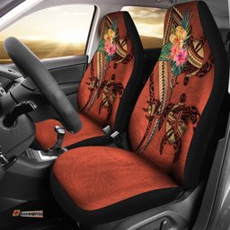 Polynesian Turtle Car Seat Covers Tribal Tattoo with Hibiscus Coral