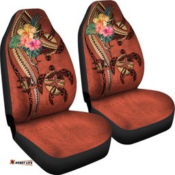 Polynesian Turtle Car Seat Covers Tribal Tattoo with Hibiscus Coral