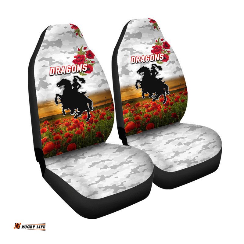St. George Illawarra Dragons ANZAC Car Seat Cover Poppy Flowers Vibes White