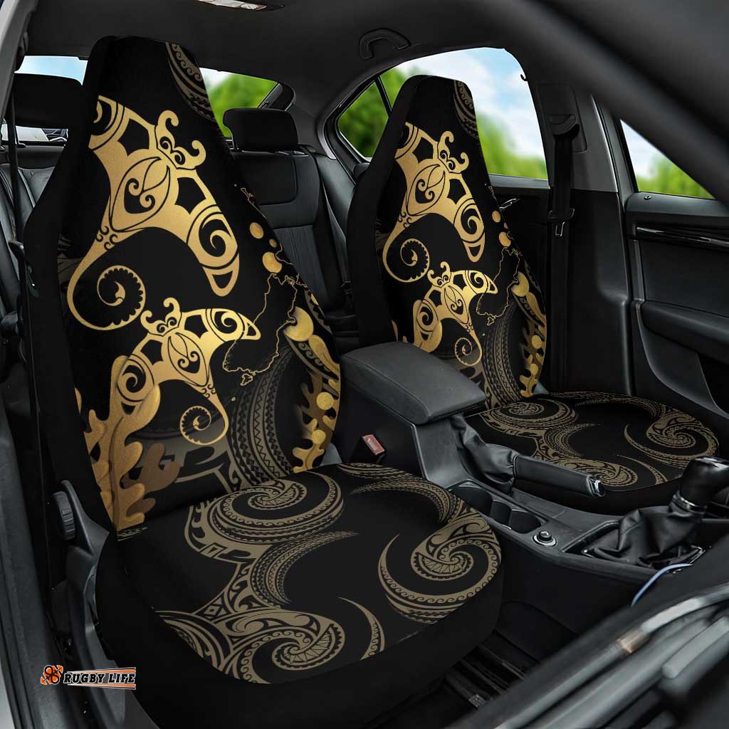 Black And Gold Aotearoa Whai Car Seat Cover NZ Stingrays Maori Curves Style