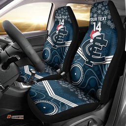 Custom Blues Football Christmas Car Seat Cover Merry Xmas Mix Aboriginal Art