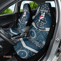 Custom Blues Football Christmas Car Seat Cover Merry Xmas Mix Aboriginal Art