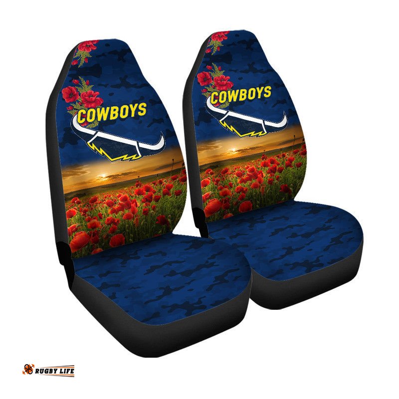 North Queensland Cowboys ANZAC Car Seat Cover Poppy Flowers Vibes Blue