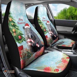Australia Christmas Car Seat Cover Merry Wombat mas Watercolor Style
